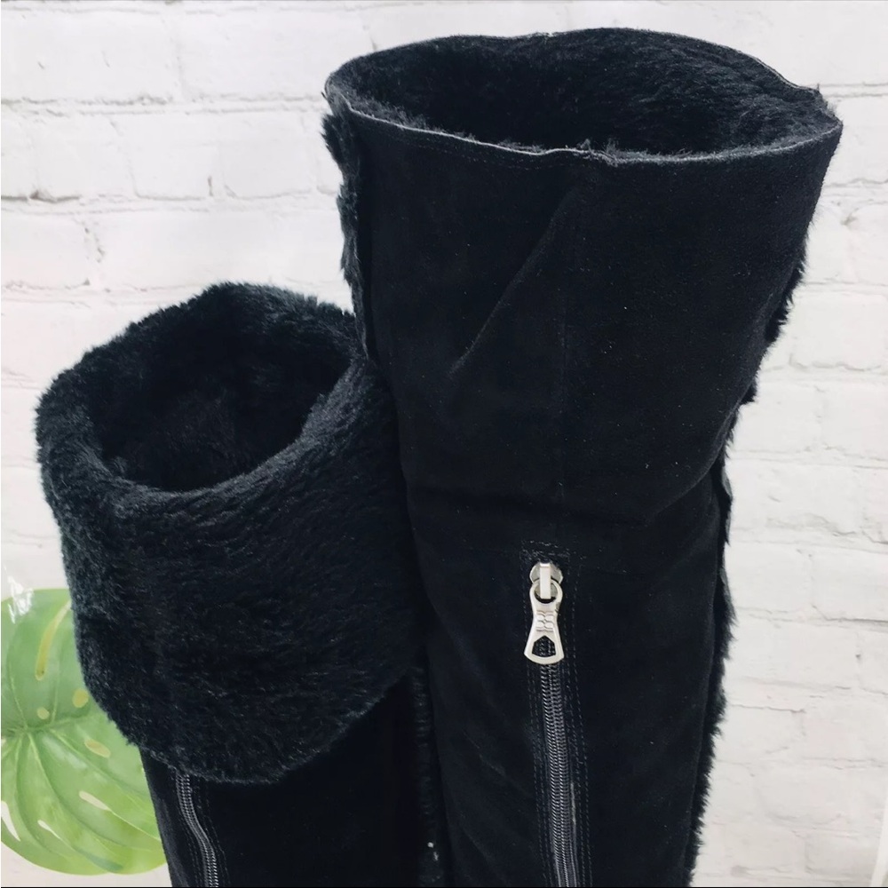 BCBG Tall black Suede Leather Fur Lined Black Boots - Picture 10 of 15